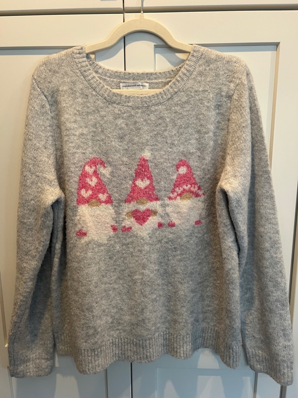cupcakes & cashmere Gray Sweater with Pink Gnome Row